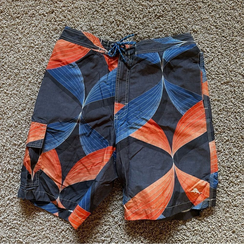 Tommy Bahama Relax Mens MEDIUM GREY ORANGE BLUE Board shorts Swim Trunks